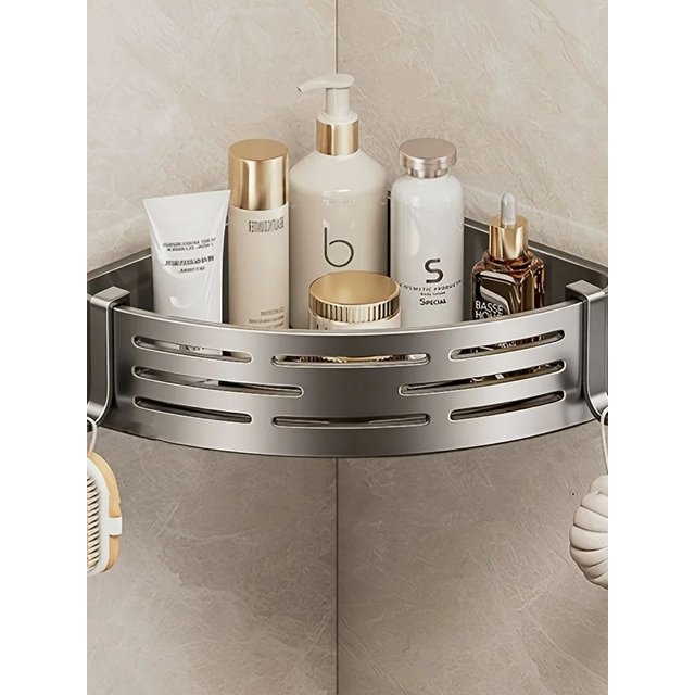 Space Corner Shower Shelf, No-Drill Wall-Mounted Bathroom Organizer, Triangular Design for Shampoo, Conditioner, and Soap Storag