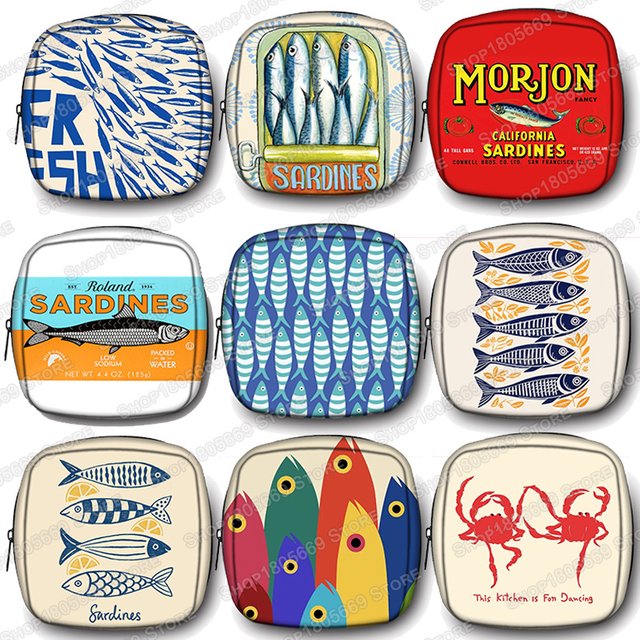 Colorful Trendy Sardines Print Cosmetic Case Women Makeup Bags Lipstick Napkin Storage Pouch Female Storage Bag Zipper Pouch