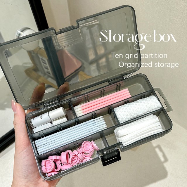Transparent With Cover Rectangle Vertical 10 Grid Eyelash Extension Tool Storage Box Glue Tweezer Holder Makeup Organizer"