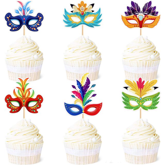 Masque facial pour décoration de gâteau, 12 pièces, mascarade, Cosplay, joyeux saint-valentin,