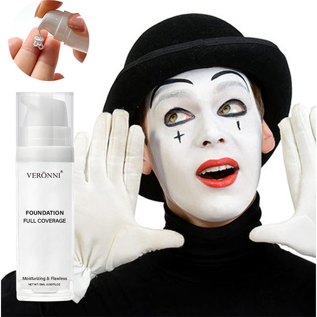 Pure White Foundation and Black Lip Gloss Set,Color Mixing Liquid for Stage Makeup, Date Party, Cosplay Clown Look,for Halloween