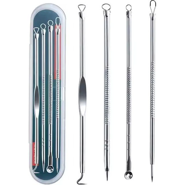 4 Professional Facial Blackhead Needle Set, Acne Whitehead Blackhead Extractor Stainless Steel, Deep Face Cleansing Tool