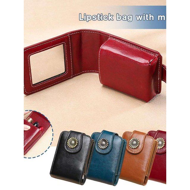 Exquisite Portable Lipstick Organizer Mini Bag with Mirror Fashion Multifunctional Cosmetic Pouch Easy to Carry Protective Case
