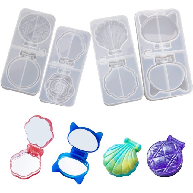 makeup mirror DIY Epoxy Resin Tray cat shell rhombic rose makeup folding mirror Storage Box Jewelry Cute Silicone Mold for resin