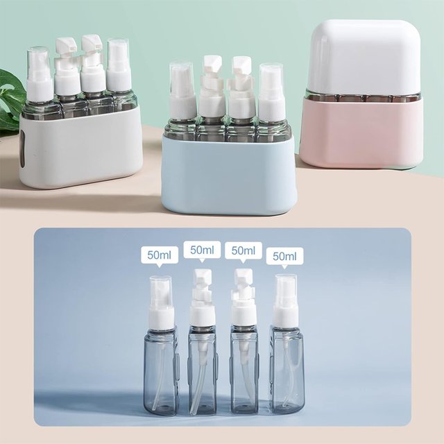4 IN 1 50ml Dispenser Travel Cosmetic Spray Lotion Shampoo Combination Bottles
