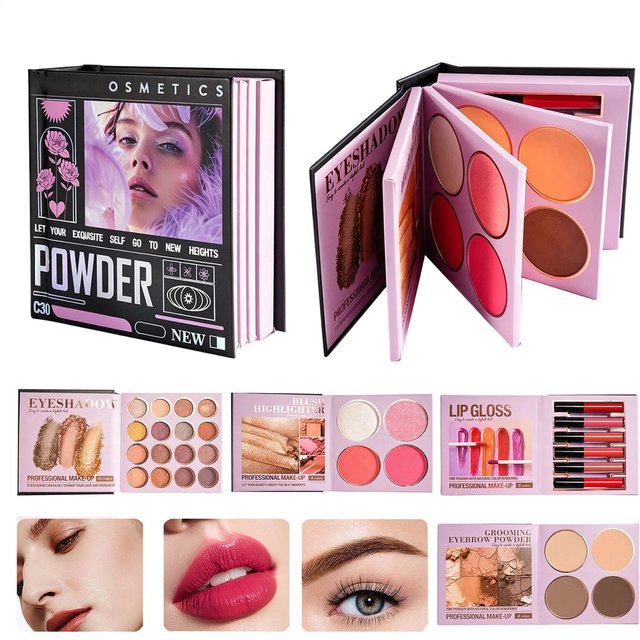 Book Style Makeup Palette Shimmery Contouring Palette 30-Color Makeup Palette With Matte Shimmer Blush Lip Gloss Eyeshadow