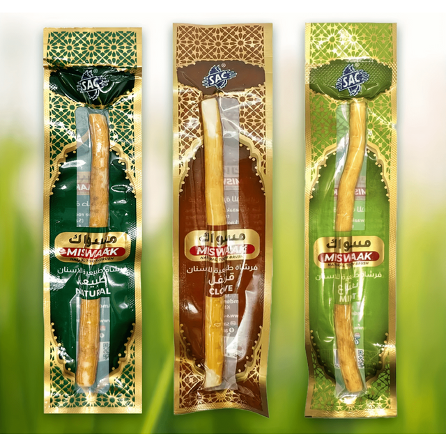 3 Mixed Flavors Miswak Sticks Toothbrush - Natural Arabic Plants For Healthy Teeth , Fresher Breath ( Mint & Original & Clove )