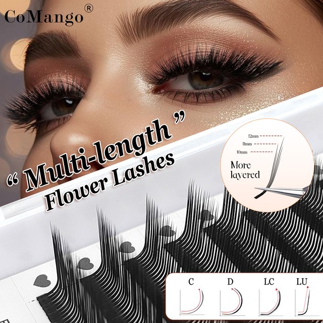 CoMango 3D/5D/6D Multi Length Flower Fairy Eyelashes Extension C/D/LC/LU Spikes Premade Volume Eyelashes Fox Mink Lash Cosmetics