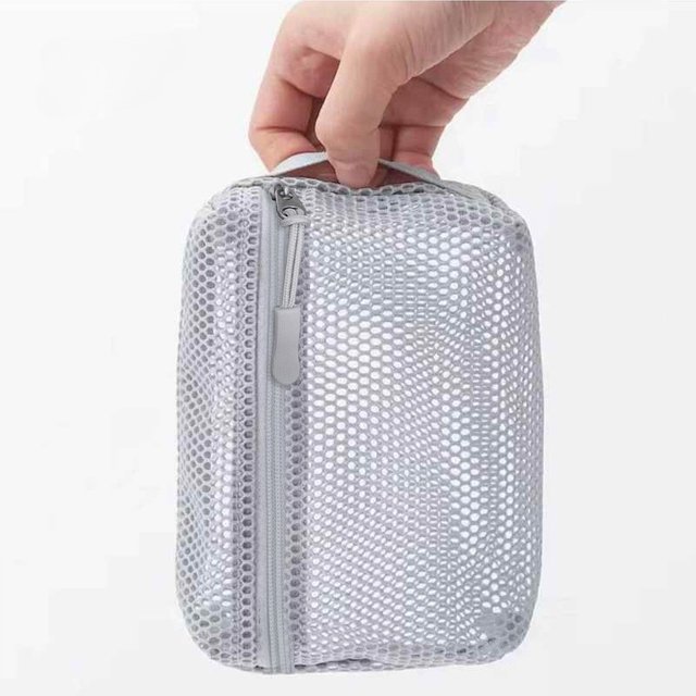1PCS Casual Nylon Makeup Bursh Storage Pouch Hand-held with Zipper Cosmetic Bag Multipurpose Mesh Mesh Pouch Travel Case