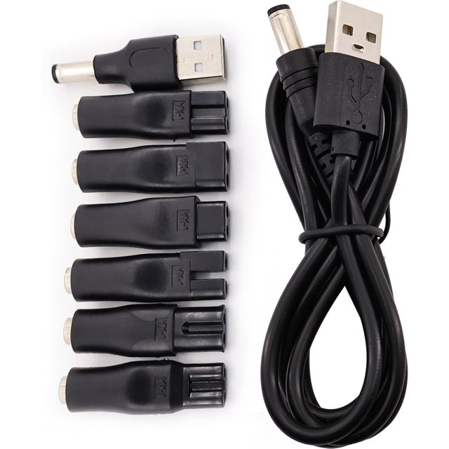 Universal Shaver Hair Clippers Charging Cable Cord USB to 5V DC Power Adapter Converter with 8 Slecectable Connector Tips