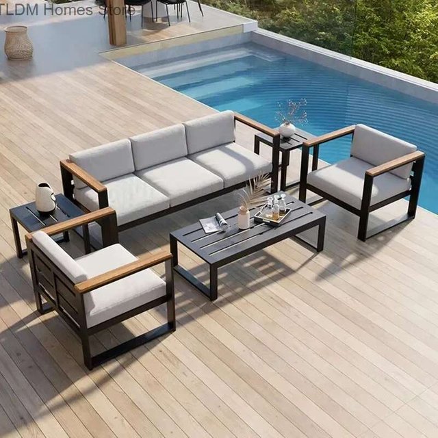 Aluminum Alloy Garden Sofas Waterproof Sunscreen Outdoor Furniture Home Courtyard Balcony Garden Sofa Coffee Table Combination L