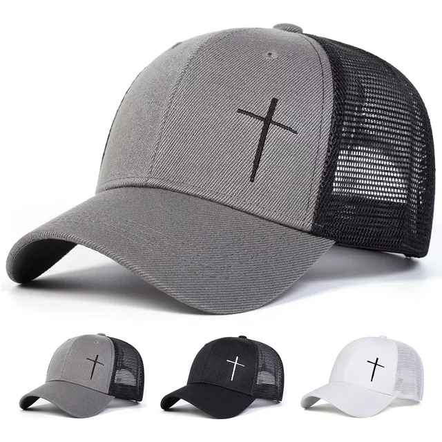 Unisex Cross Embroidery Baseball Net Caps Spring Summer Outdoor Adjustable Casual Hats Dad Hat Sunscreen Hat