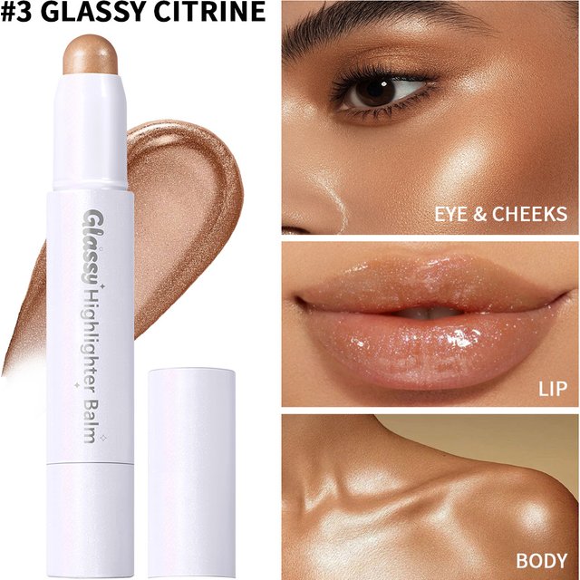 Bio- Glassy Highlighter Balm Nourishing Buildable Long Lasting Non Sticky Multipurpose Stick For Eye Cheek Lips Body Cosmetics
