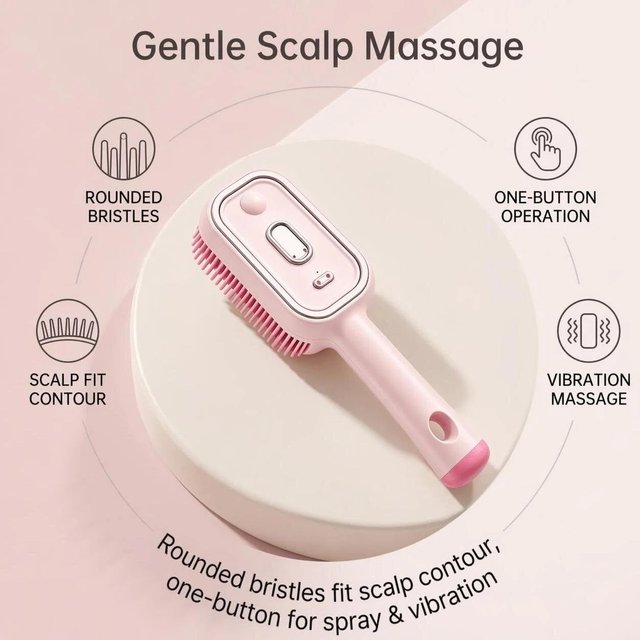 Electric Spray Hair Brush 2-In-1 Misting Hair Brush with Water Spray Reduce Frizz Anti-Static Retractable Steam Massage Comb
