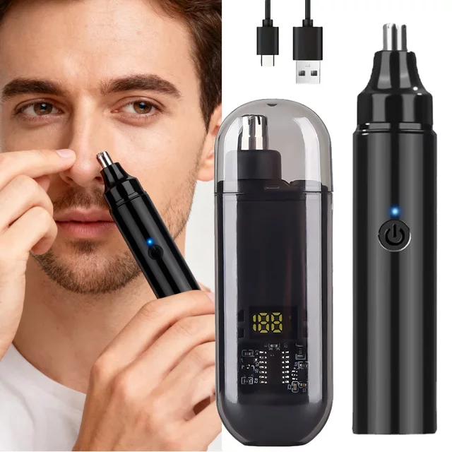 USB Rechargeable Nose Ear Eyebrow Trimmer for men Women, Painless Facial Hair Removal Waterproof Personal Grooming Kit