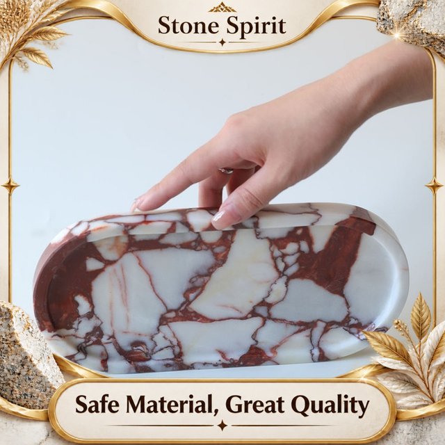 Light Luxury Natural Marble Tray, Italian Prada Green Jewelry Perfume Organizer, Carrara Stone Home Decoration Display Gift