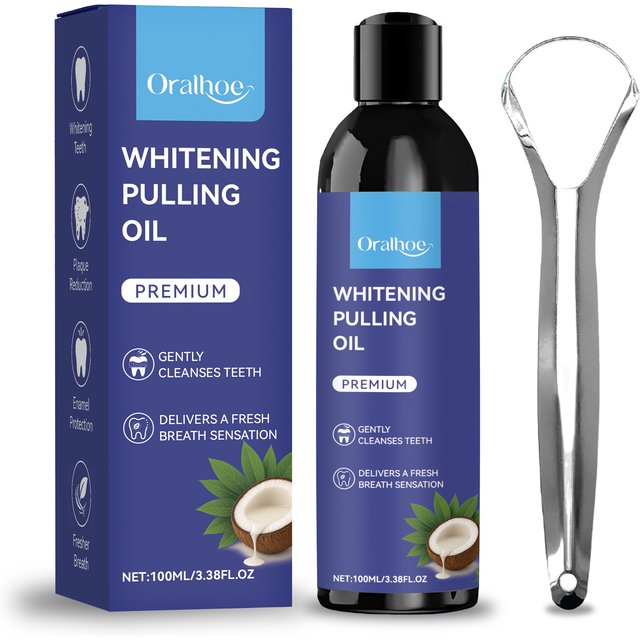 Coconut Pulling Oil With Tongue Scraper Teeth Whitening Oral Hygiene Cleansing Fresh Breath Alcohol-Free Odor Removal Mouthwash