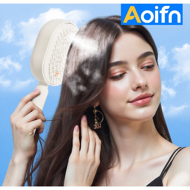 Aoifn Electric Spray Hair Brush, Air Cushion Massage Comb with Red Light, Cordless Detangling Steam Brush for Frizz Control