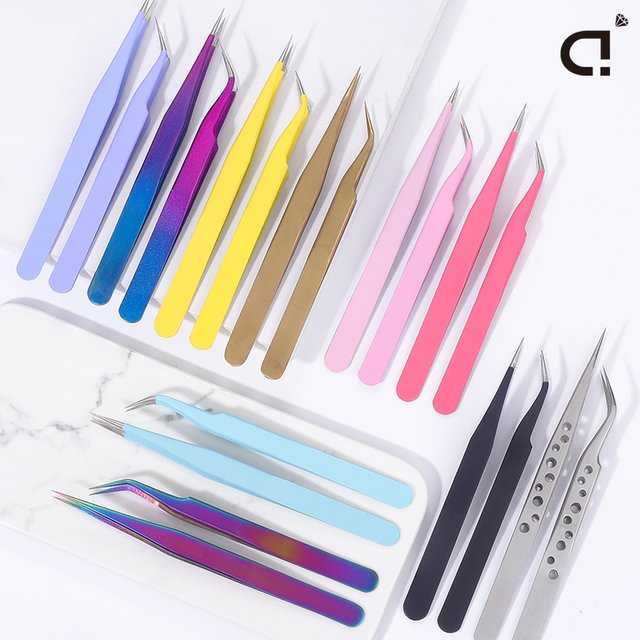 DUCRYSTAL Multicolor Straight/Bend tweezers Set Precision Stainless Steel Tweezers Use For Nail.make up.rhinestone Pick up Tools