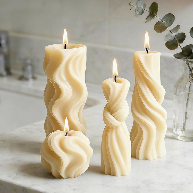Moules à bougies cylindriques géométriques, avec une texture tridimensionnelle pour un démoulage facile ; parfaits pour les bougies parfumées de style européen tendance.