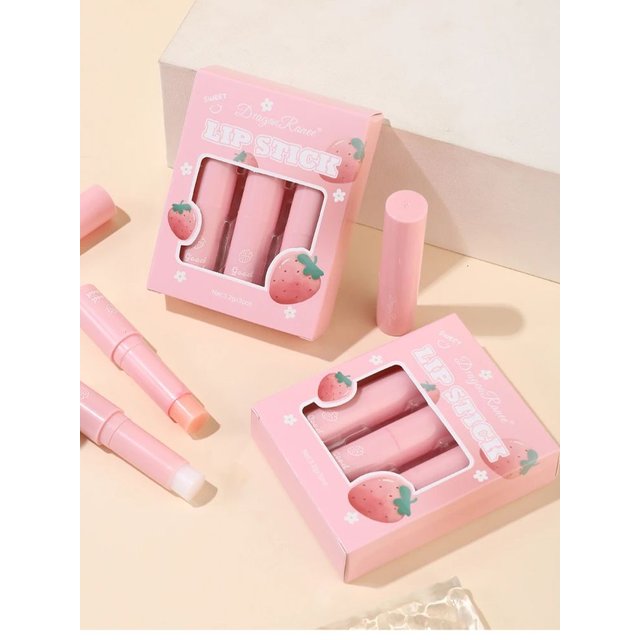 Dragon Ranee 3-Piece Set Thermochromic Moisturizing Lip Balm Hydrating Color-Changing Fruit Strawberry Colorless Pink Lipstick