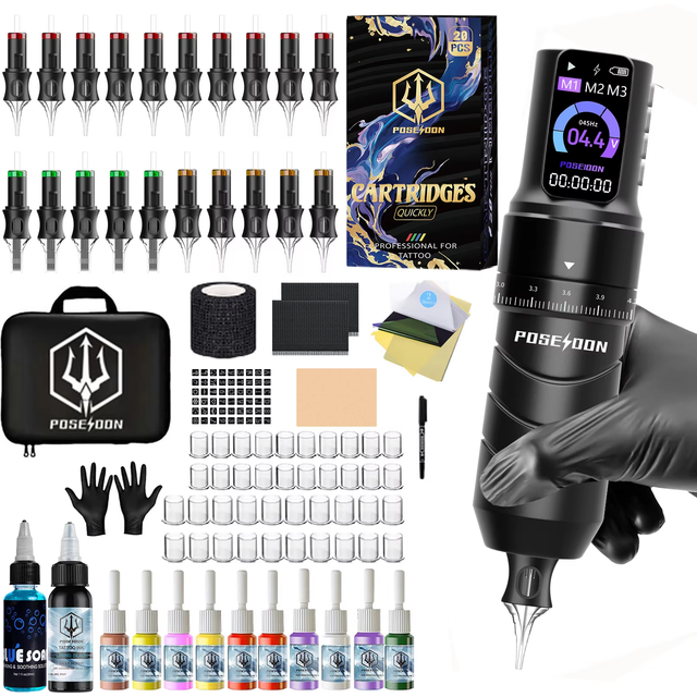 POSEIDON Tattoo Kit V5 High Quality Tattoo Pen Kit For Permanent Makeup Tattoo Machine Kit Wireless Power Supply Tattoo Gun Kit