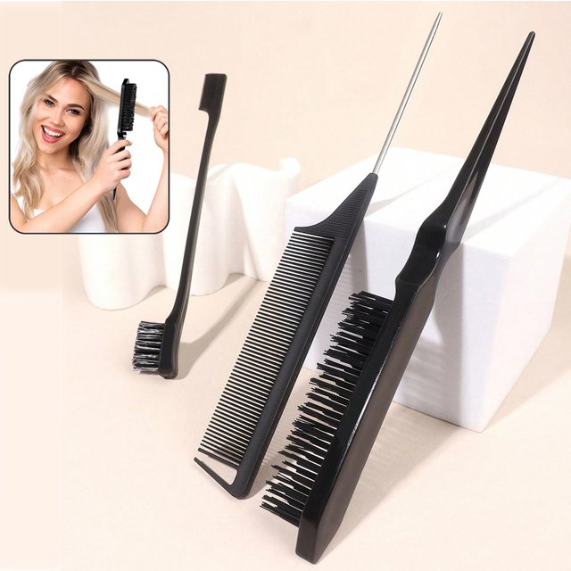 Nunify Bristle Brush For Lace Front Wigs And Black Hair Pink Rat Tail Comb Double-Sided Edge Brush 3Pcs Hair Brush Set For Salon