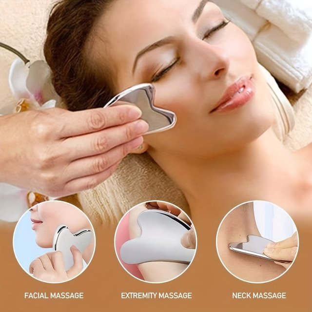 1/4 Pieces Contour Brush Scraping Board Set Women's Lymphatic Contour Facial Brush Stainless Steel Scraping Board