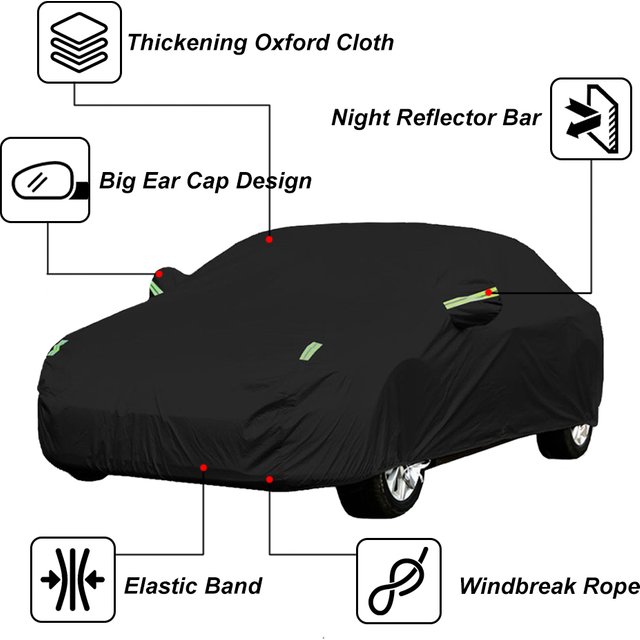 190T High-Quality Black Car Models, General-Purpose Car Clothes, Car Cover, Waterproof and Sunscreen, M/l/xl/xxl, Four Yards
