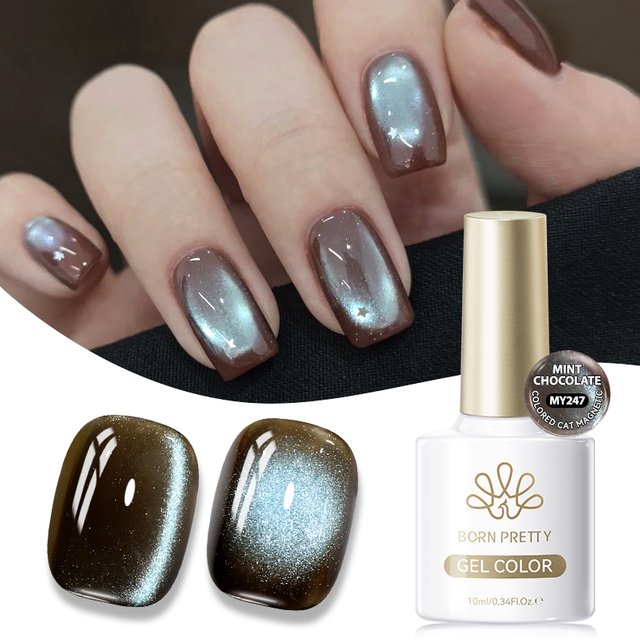 BORN PRETTY 10ml Mint Chocolate Cat Magnetic Gel Nail Polish Sumer Colored Ultra Shine Soak Off UV Gel Nail Art Manicure