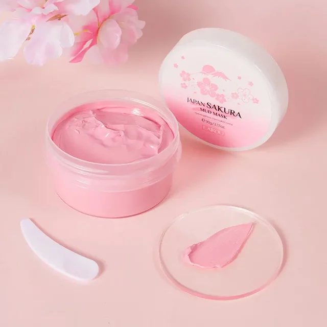 Laikou Sakura Mud Mask Deep Cleansing Oil Control Balance Antioxidan Shrink Pores Remove Blackheads Refreshing Facial Mask90/25g