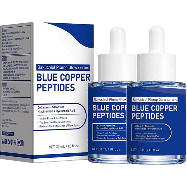 Blue Copper Peptide Serum Glow Plump Hydrating Face Essence Moisturizer Smooth Skin Firming Boosting Facial Care Serum 30ml