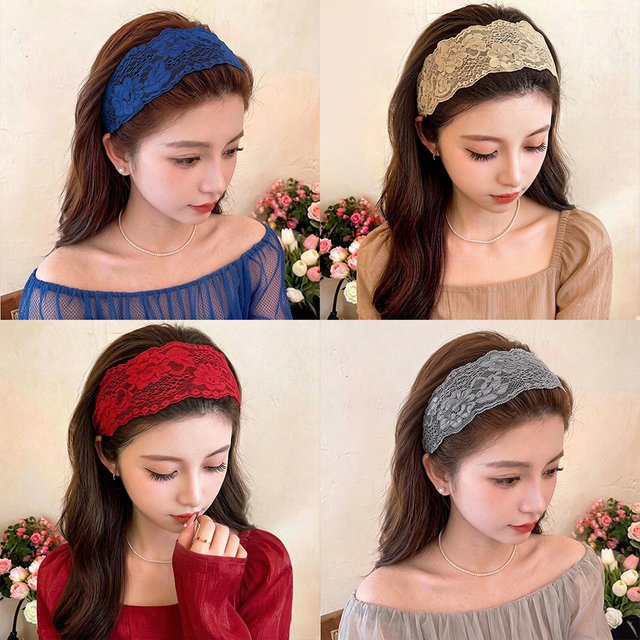 Elastic Lace Headband, Head Wrap, Hair Accessory; Party Cosplay, Elastic Lace, Fashion, Wide Floral Hollow Makeup Face Hairband