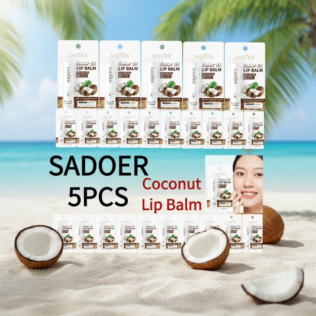 SADOER 5PCS Nourishing Hydrating And Moisturizing Preventing Cracking Daily Care Lip Balm Coconut Lip Balm Care Cosmetics