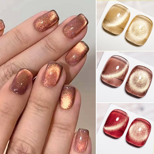 Champagne Gold Cat Magnetic Gel Nail Polish Gold Light Ultra Shine Magnetic Semi Permanent Soak Off UV Gel Varnish Nail Supplies