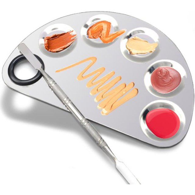 New Stainless Steel Makeup Mixer Nail Art Polish Mixing Plate Foundation Eyeshadow Mixer Palette with Spatula Rod Beauty Tools
