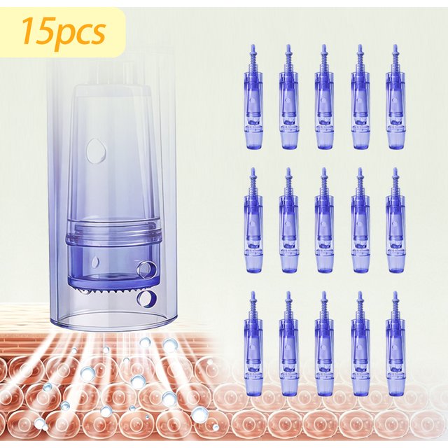 15Pcs Dr Pen Microneedle Cartridge Use for A1, 9/12/24/36/42Pin&Round/Square Nano Use for Facial Needle Length 0.25mm