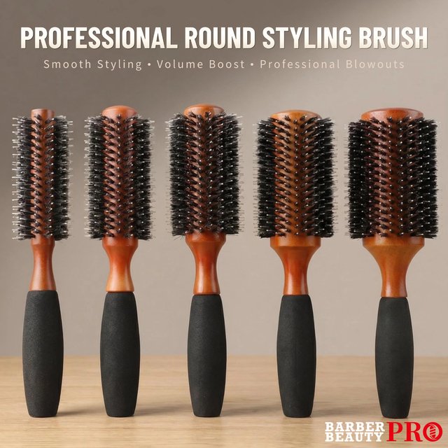 Professional 5 Sizes Boar Bristle Round Hair Brush Wooden Anti Slip Handle Salon Home Blow Dry Curling Volume Styling Brush