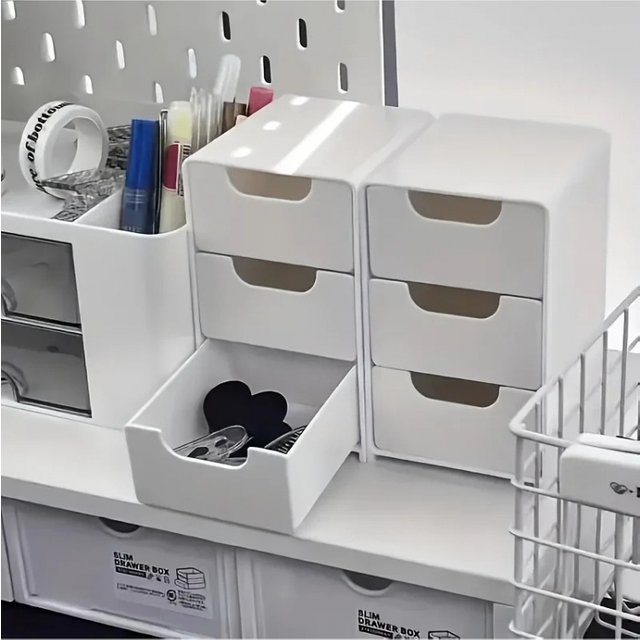 Chic 3-Tier Desk Organizer with Drawers - Ideal for Office Supplies, Jewelry & Cosmetics Small Storage Box- Portable Divider Box
