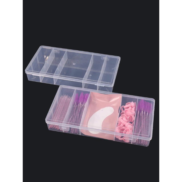 Transparent Rectangle 5 Grid Eyelash Tool Storage Box Glue Tweezer Holder Makeup Organizer Beauty Salon