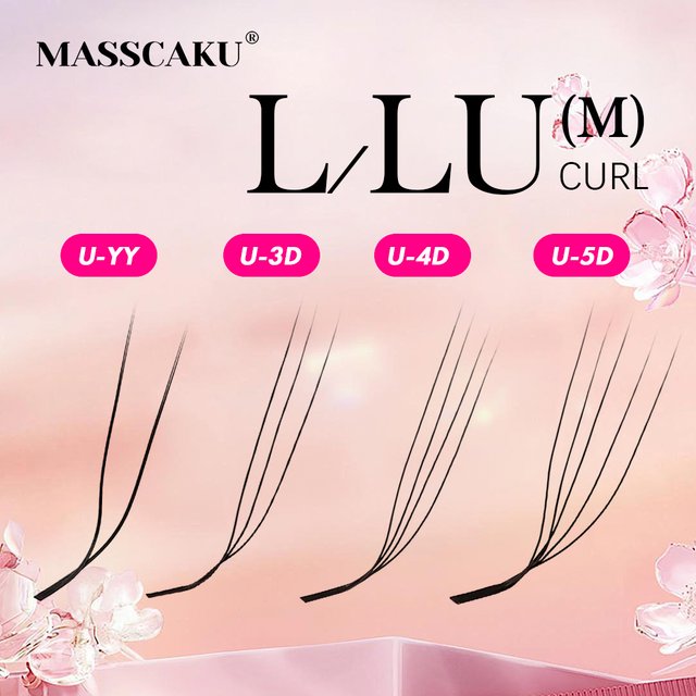 MASSCAKU U-Shaped L/LU/M Curl 3D-5D U Eyelash Extensions Soft Matte Black Natural Look Individual Lashes Bunches for Makeup Tool