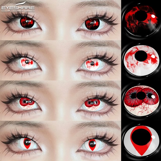 EYESHARE 2pcs Halloween Cosplay Crazy White Contact Lenses For Demon Eyes Anime Color Lens Red Vampire Makeup Lenses for Parties