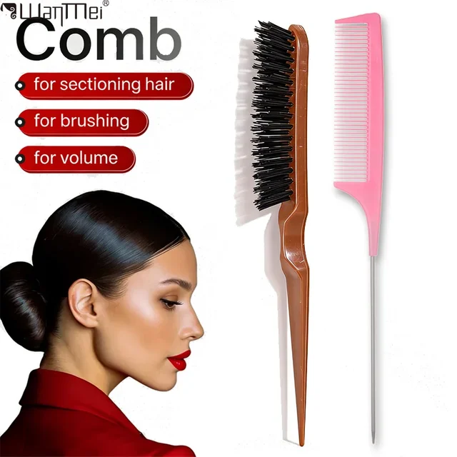 Professional Hairdressing Styling Tools Set Rat Tail Comb Teasing Hair Brush Edge Control Brush for women & Men Hair Styling