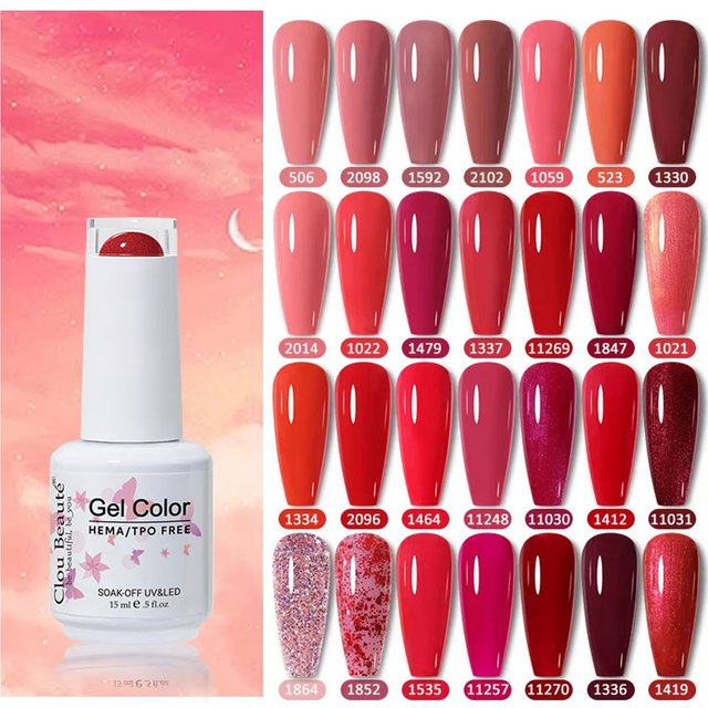 Clou Beaute 15ml Gel Nail Polish Semi-permanent Hybrid Black Red Color Gel Polish Nail Art UV Nail Enamels Varnish Nail Supplies