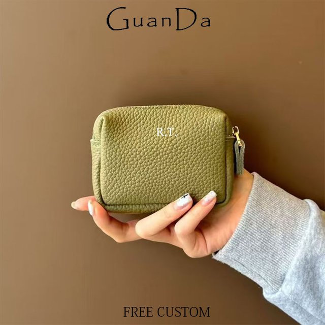 Custom Name Mini Square Bags Cowhide Zip Coin Purse Personalized Travel Lipstick Storage Bag Woman Simple Luxury Card Wallet