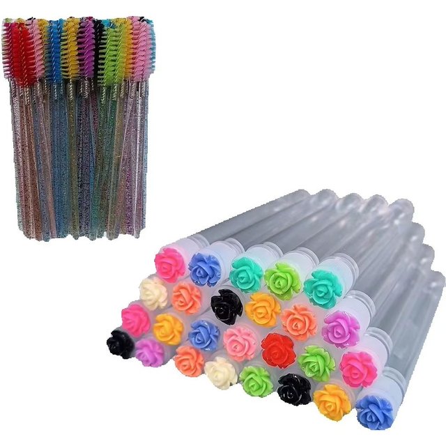50pcs Reusable Rose Eyelash Brush Tube for Eyelash Extension Replaceable Mascara Wands Eyebrow Brush Applicator Dust-proof