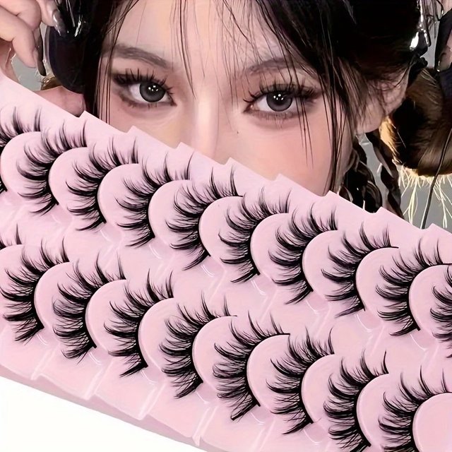 10 Pairs Manga Lashes Natural Look Wispy False Eyelashes 3D Fluffy Volume Spiky Anime Fake Eyelashes for Cosplay Daily Makeup