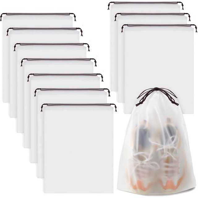 10PCS Portable Shoe Storage Drawstring Eco Storage Bag for Sundries Travel Makeup Bag Waterproof Transparent Plastic Storage Bag