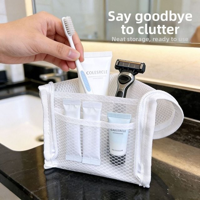 Large Capacity PVC Cosmetic Bag Vertical Design Waterproof Portable Beauty Case Zipper Closure Space Saving