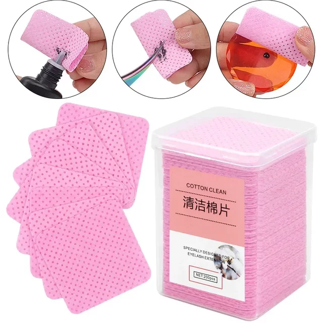 Eyelash Glue Remover Wipe 200PCS Cotton Wipes UV Gel Nail Tips Polish Remover Cleaner Lint-Free Paper Pad Eyelash Make Up Tools